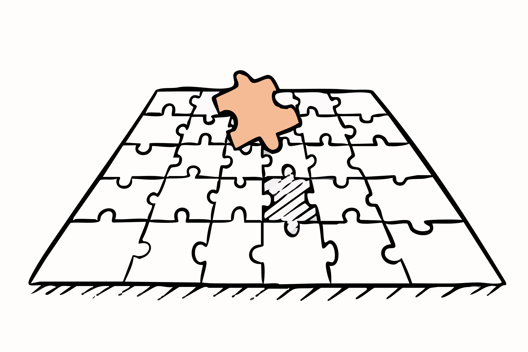 Eine Zeichnung von einem fehlenden Puzzlestück vor einem sonst fertigen Puzzle