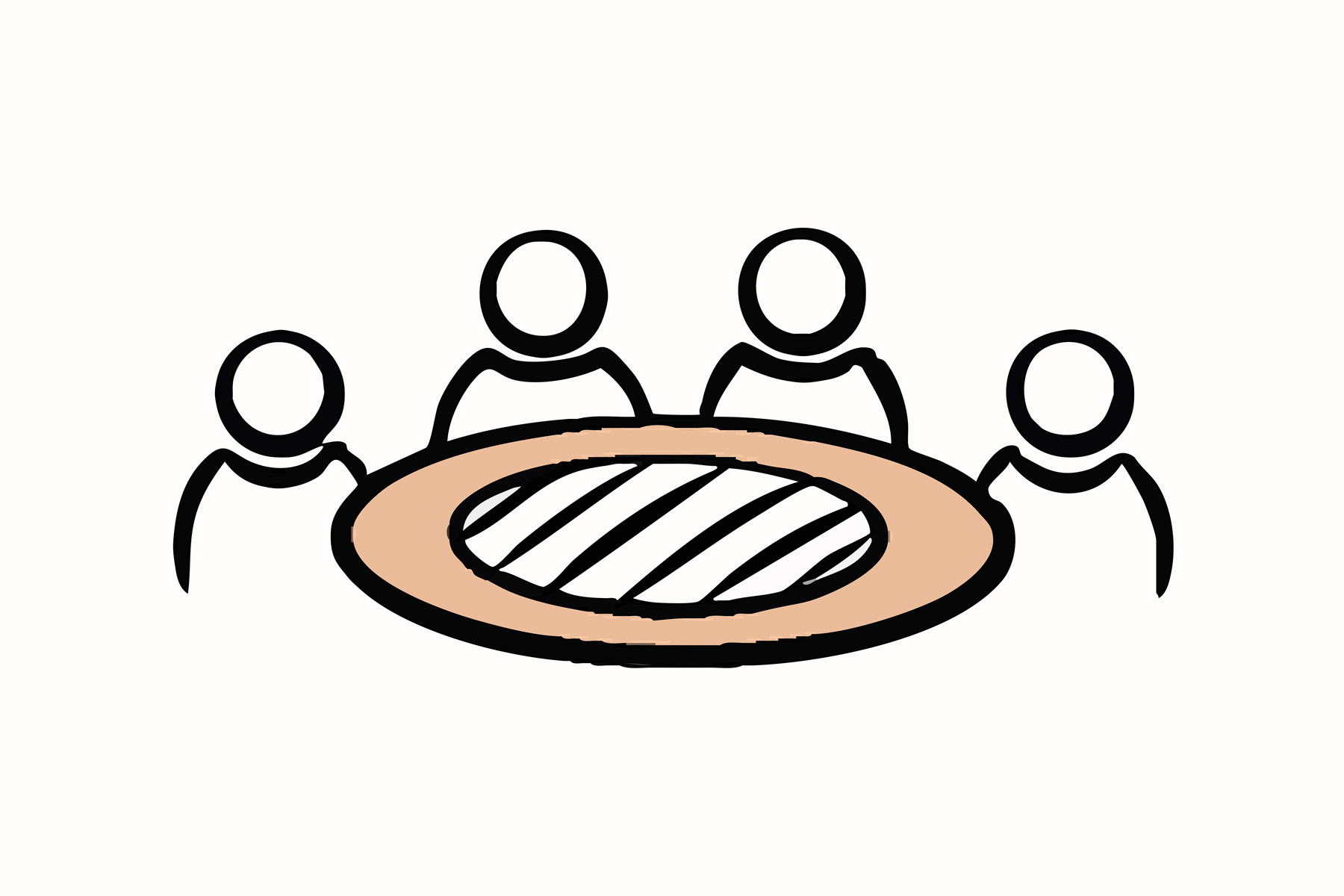 Eine Zeichnung von vier Personen an einem Tisch