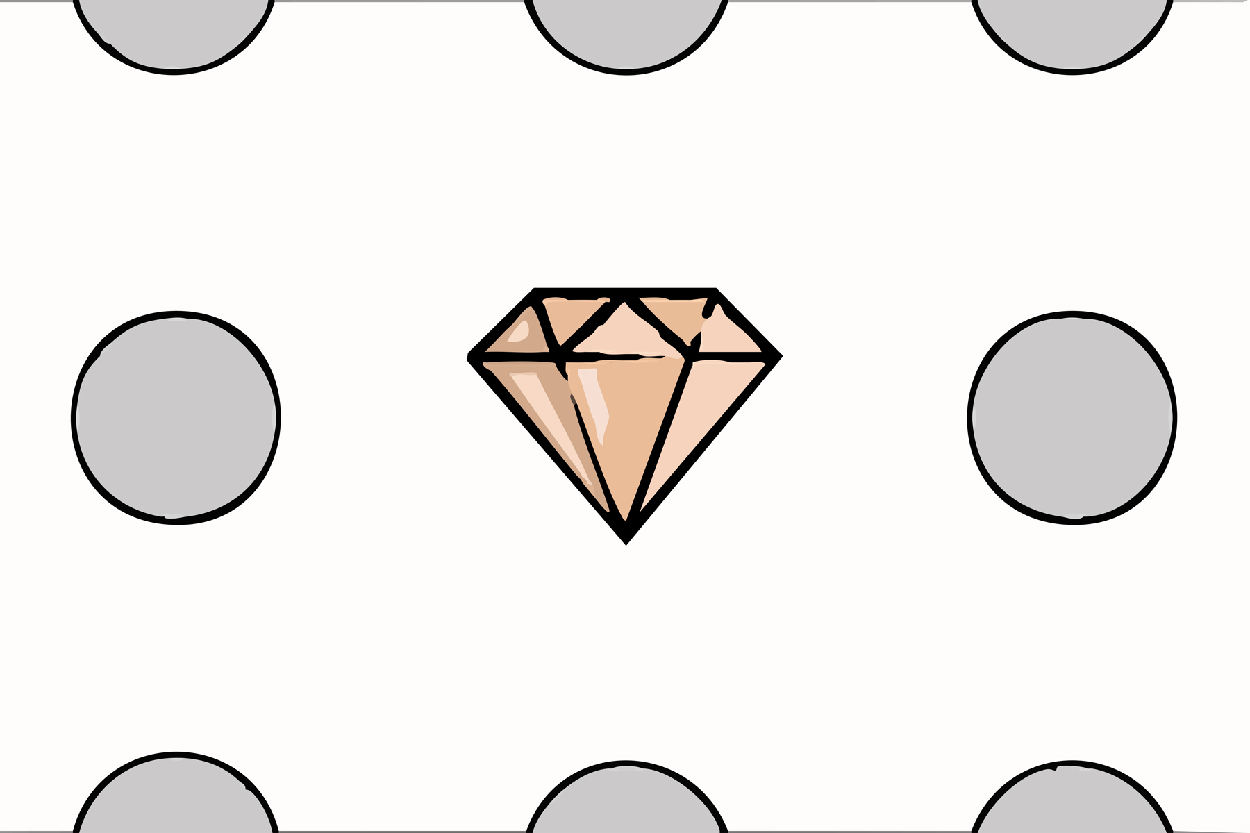Eine Zeichnung eines Diamanten zwischen grauen Punkten
