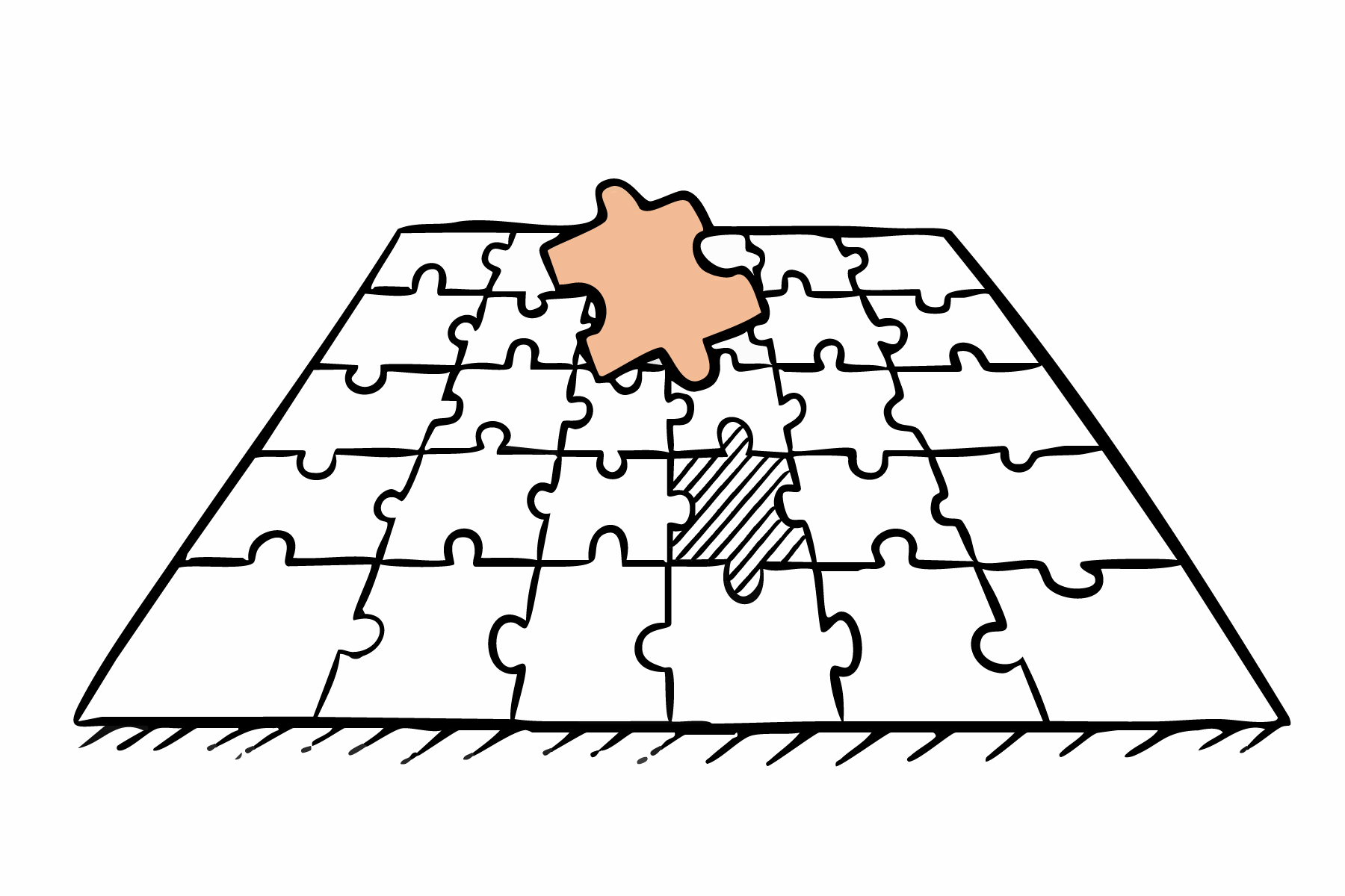 Eine Zeichnung von einem fehlenden Puzzlestück vor einem sonst fertigen Puzzle