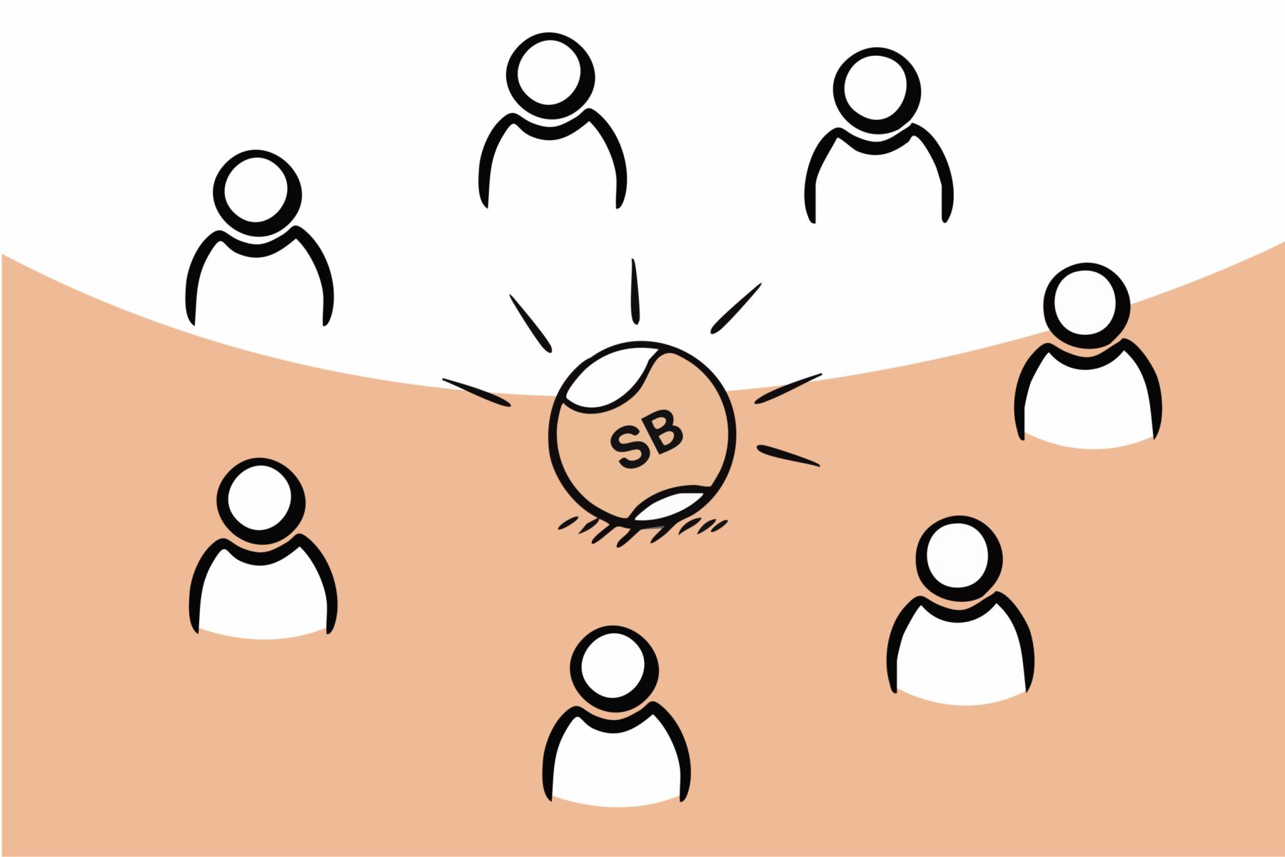 Grafik mit mehreren Personen und Spitzbub-Branding in der Mitte.