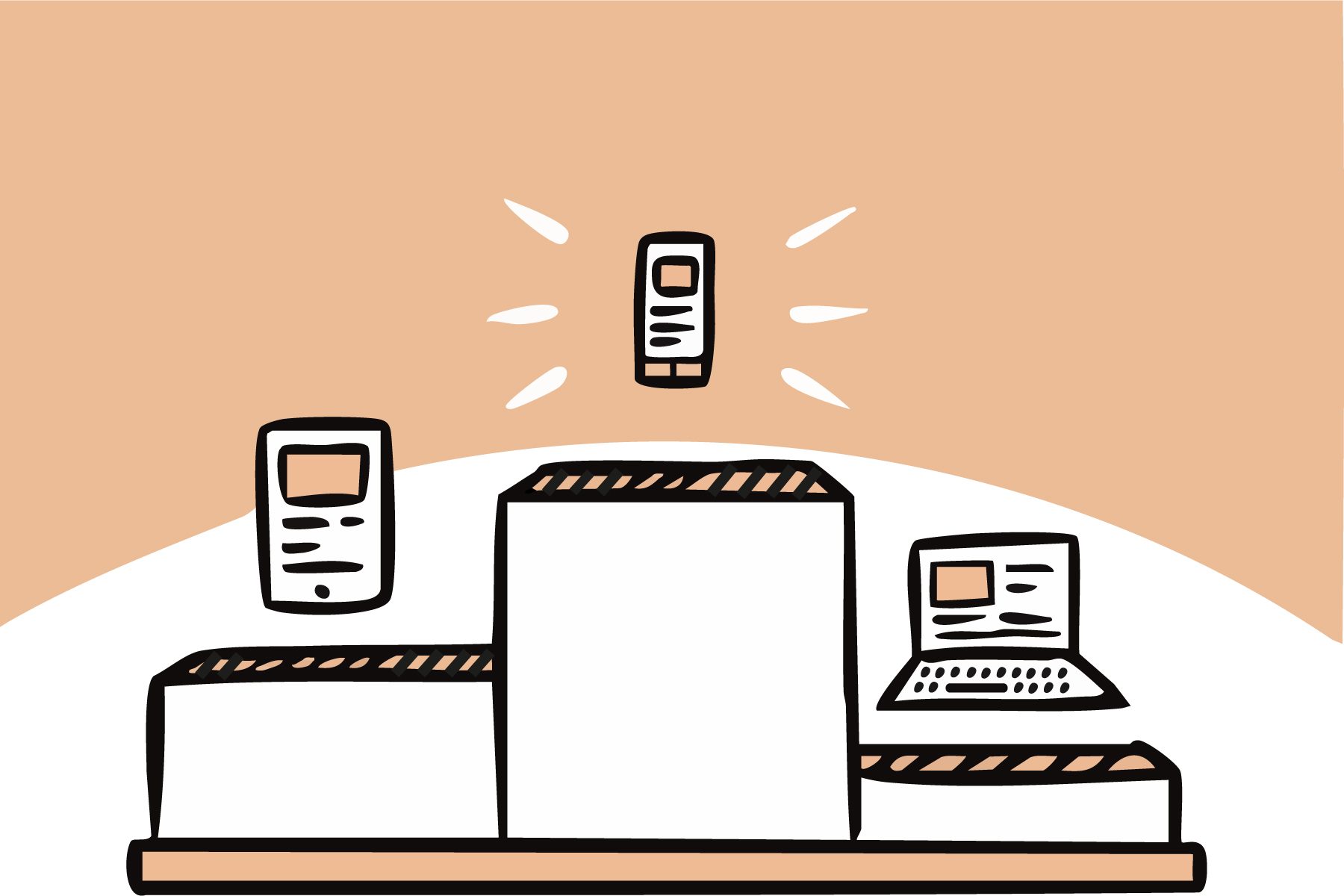 Eine Zeichnung eines Podestes. Ein Smartphone schwebt auf Platz 1!